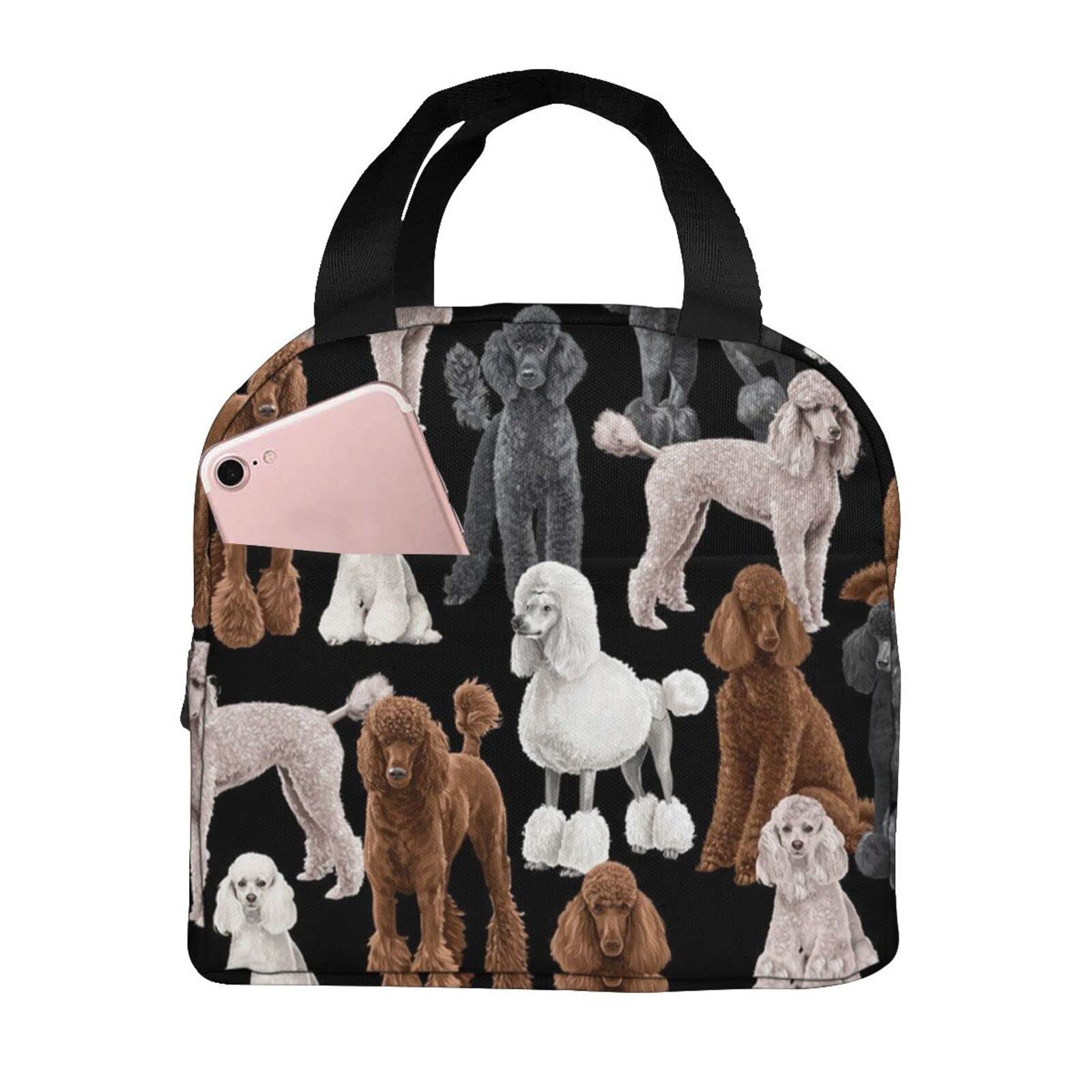 Insulated Lunch Bag for Women & Men - Cute Black Dog with Poodles Design, Reusable Tote Lunch Box Container | Perfect for Work, School, Picnics & Outdoor Activities