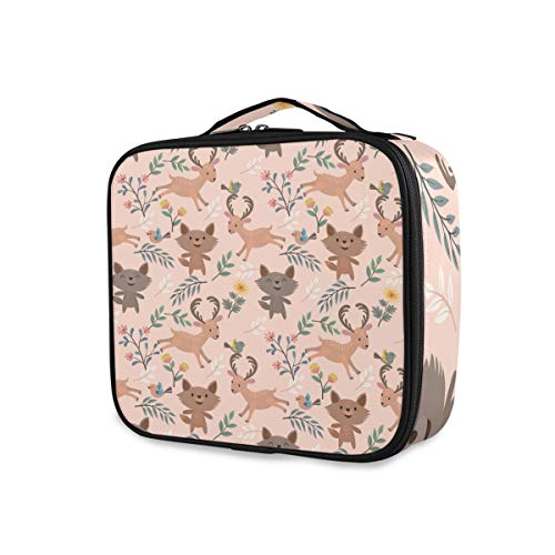 ALAZA Wolf and Deer Woodland Pink Makeup Organizer Storage Travel Toiletry Bag - Perfect for Travel, Home, and Gift Giving