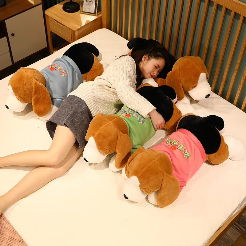 40-80CM Kawaii Stuffed Beagle Plush Toy - Soft Lying Puppy Dog with Outfit, Cute Animal Pillow Doll for Kids, Baby Girls Birthday Gift - Perfect for Nursery Decor, Cuddling & Gift Giving
