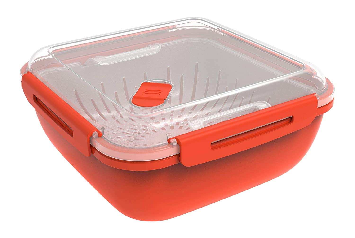 BPA-Free Rotho Memory Microwave Steamer with Filter Insert – 1.7L Red/Transparent PP Plastic Container (19.5x19.5x9.1cm) – Perfect for Healthy Vegetable Cooking & Meal Prep