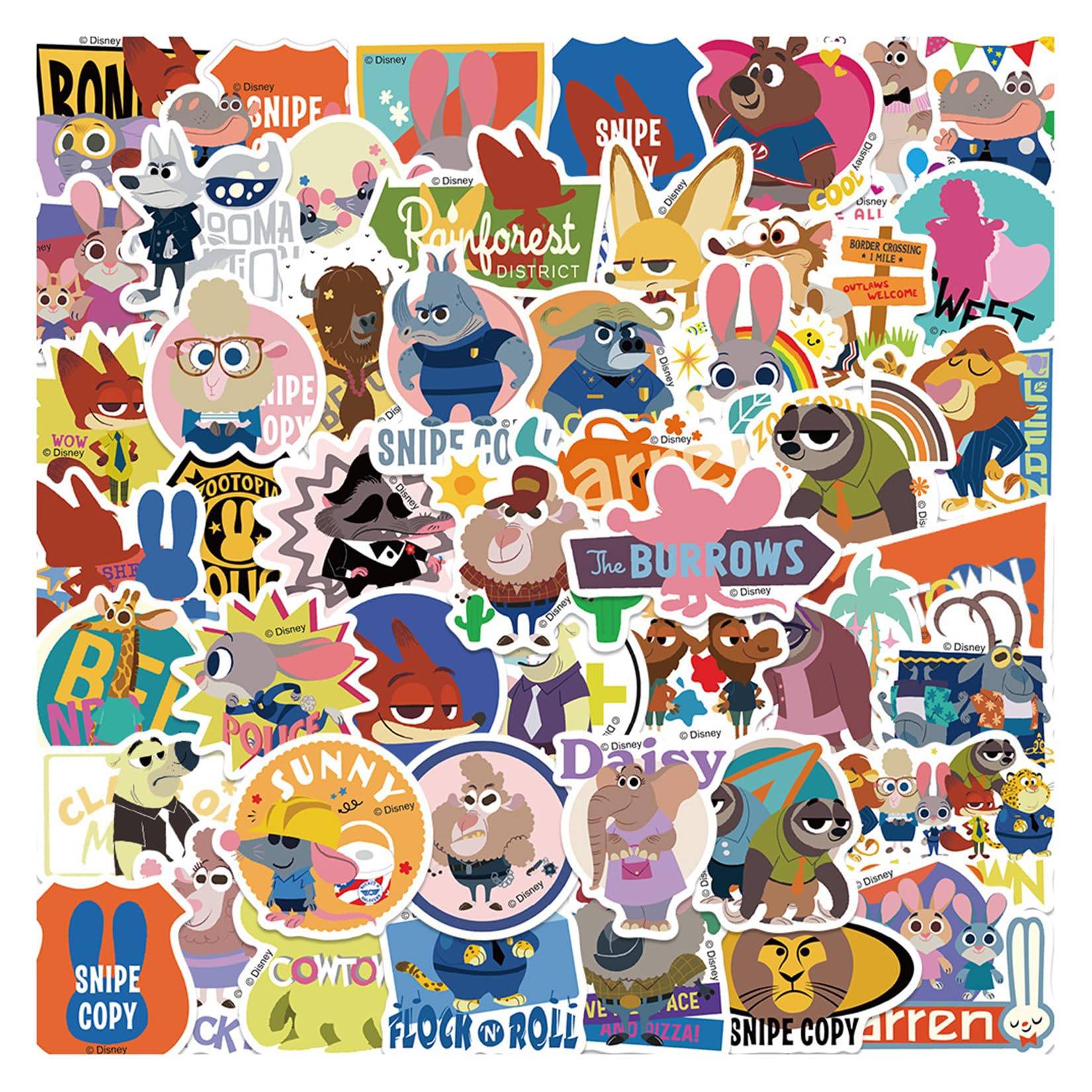 50Pcs Zootopia Judy Hopps & Nick Wilde Vinyl Waterproof Stickers - Cute Cartoon Decals for Water Bottles, Laptops, Phones, Cars, Motorcycles - Perfect for Kids Room, School Supplies & DIY Crafts