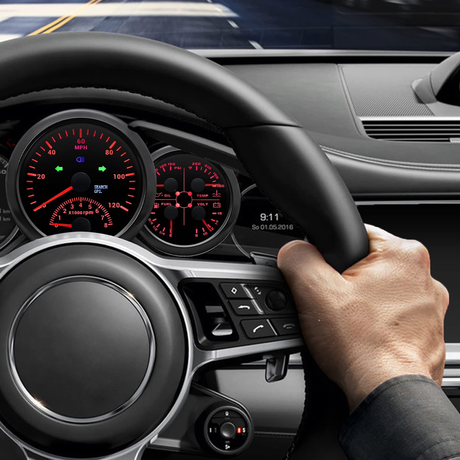 ARTILAURA 4-in-1 GPS Speedometer Gauge Set with Tachometer, Fuel Level, Water Temperature & Oil Pressure - Universal Digital Dashboard Display for Cars, Boats, Trucks & Marine Vehicles (Black) | Perfect for Road Trips, Marine Navigation & Vehicle Performance Monitoring