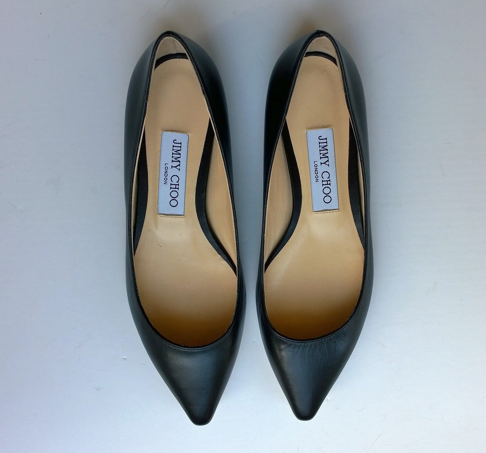 Jimmy Choo Romy Black Leather Pumps - Women's Classic Pointed Toe Flats for Work, Party & Evening Wear | Comfortable Dress Shoes for Office & Special Occasions