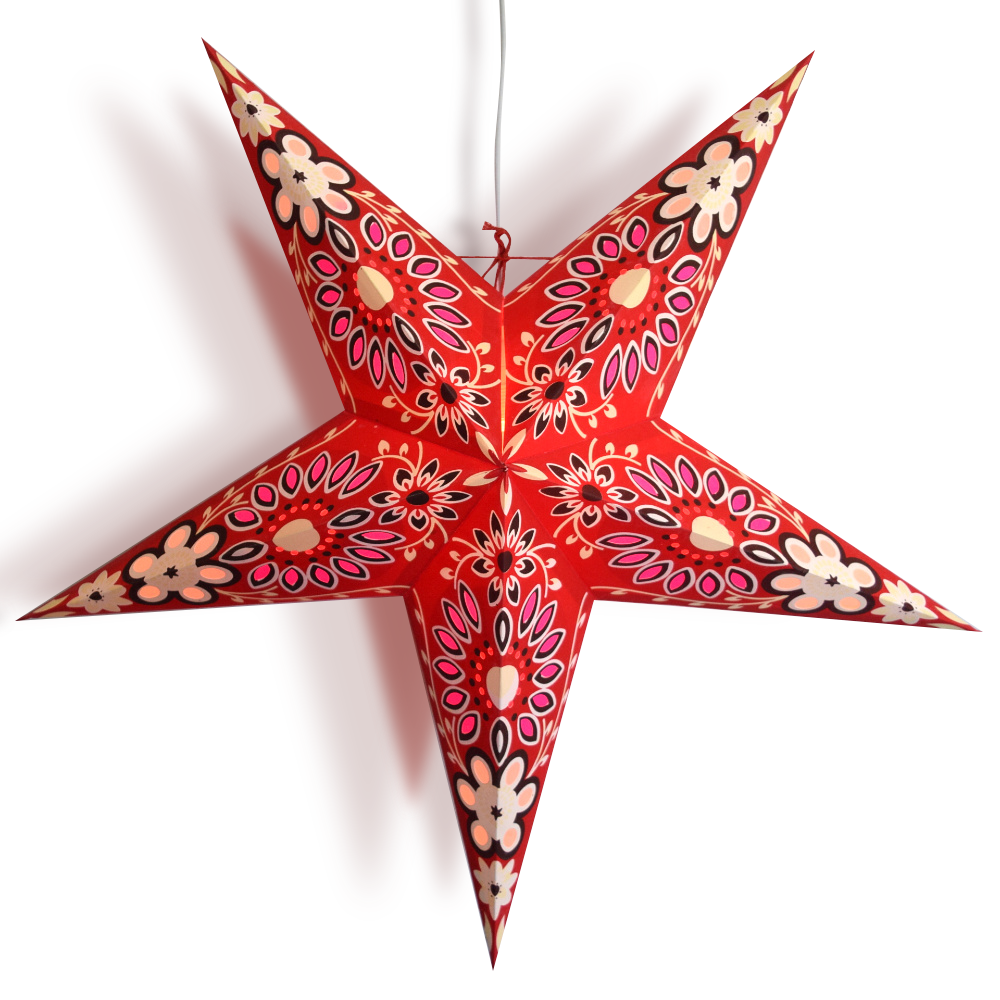 24 Pack Red Sunflower Paper Star Lanterns - Hanging Wedding Party Decorations for Indoor Outdoor Birthday Baby Shower Festival Events
