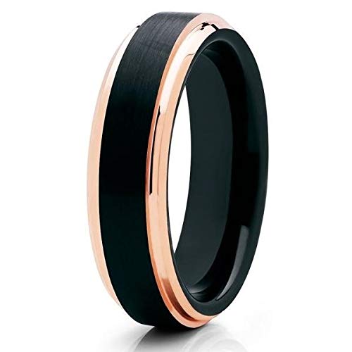 Rose Gold Tungsten Wedding Band for Men & Women - Black Tungsten Ring with 18K Rose Gold Plating - Comfort Fit Anniversary & Engagement Ring - Perfect for Weddings, Proposals & Special Occasions