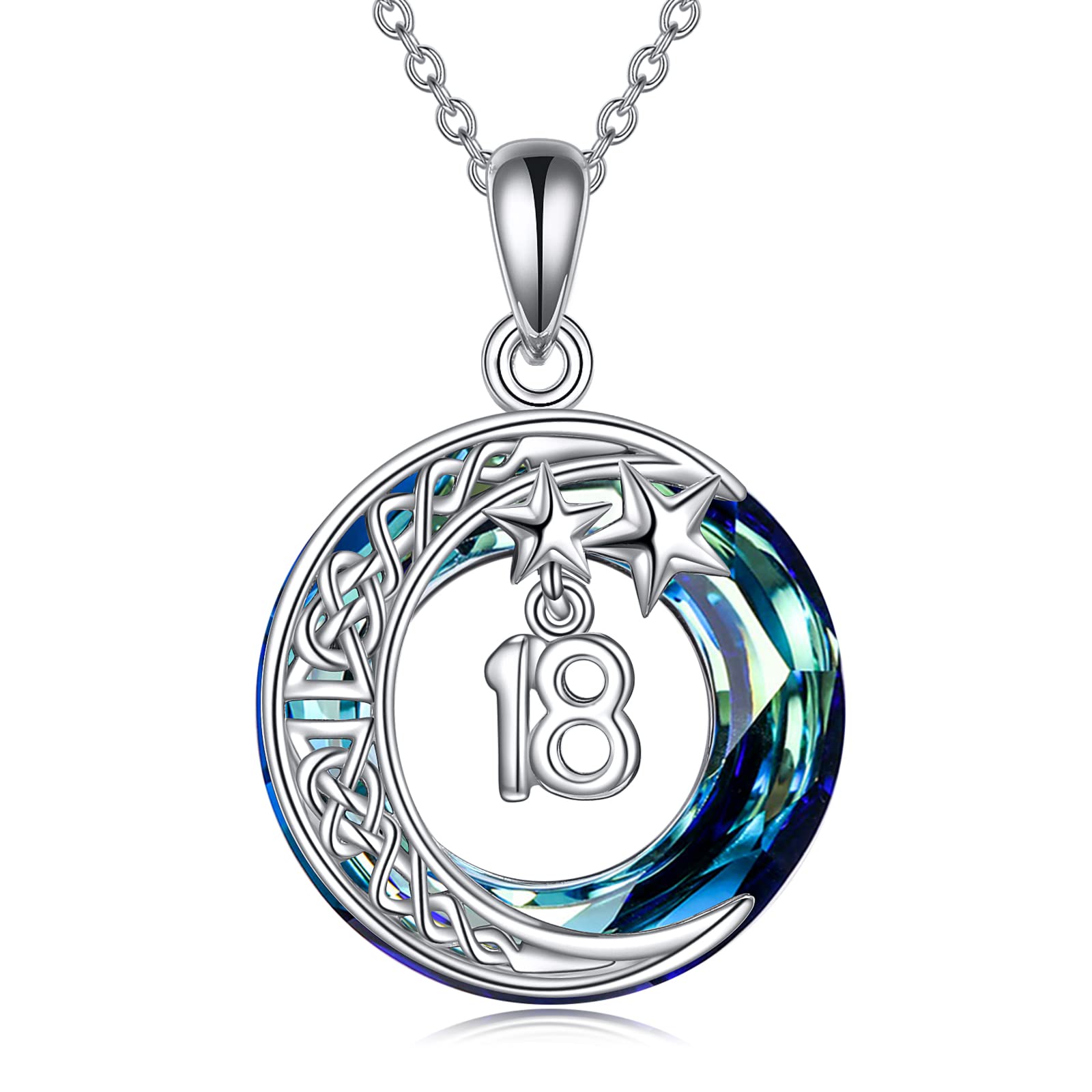 925 Sterling Silver Crescent Moon Pendant Necklace with Blue Crystal - Elegant Moon Star Jewelry for Women, Perfect Christmas & Birthday Gift for Her, Mom, Wife, Girlfriend | Ideal for Date Nights, Anniversaries & Special Occasions