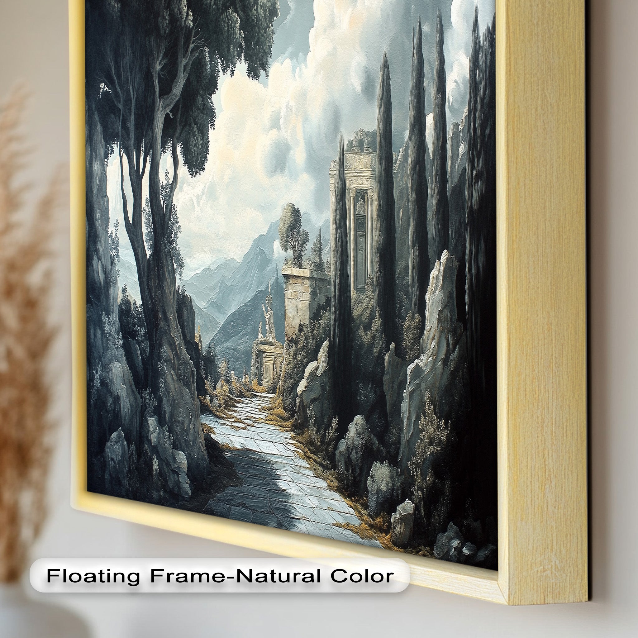 Ancient Pathway to the Temple - Hand Painted Classical Landscape Oil Canvas Art for Home Decor, Office & Living Room Wall