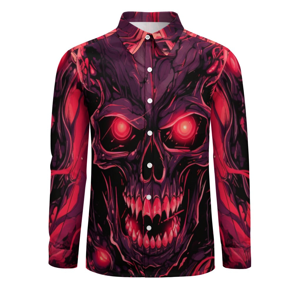 Evil Smiling Skull Print Casual Long Sleeve T-Shirt with Pocket | Gothic Streetwear for Men & Women | Perfect for Halloween, Concerts and Dark Fashion Outfits