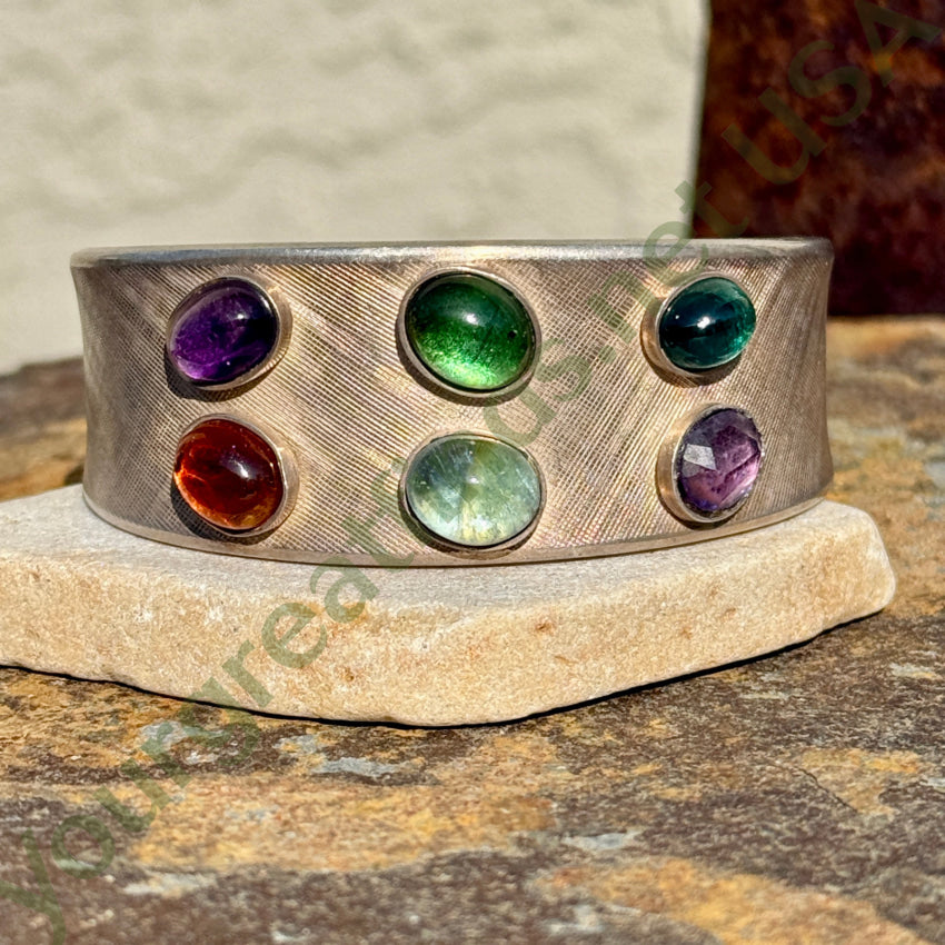 Vintage 935 Sterling Silver & Gemstone Cuff Bracelet for Women - Elegant Handmade Jewelry Gift for Birthday, Anniversary & Special Occasions