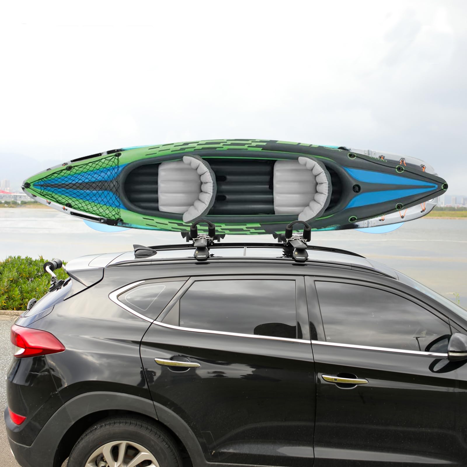 XGeek J-Style Kayak Roof Rack - Universal SUV/Car/Truck Mount for Kayaks, Surfboards, Canoes & Ski Boards | Foldable & Durable Water Sports Rack for Easy Transport & Outdoor Adventures