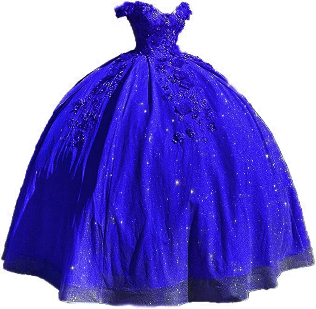 Elegant Long Prom Dress with Off-The-Shoulder Design | Quinceañera Ball Gown with 3D Handmade Tulle Flowers | Sweet 16 Dresses for Formal Dances, Homecoming, and Special Occasions