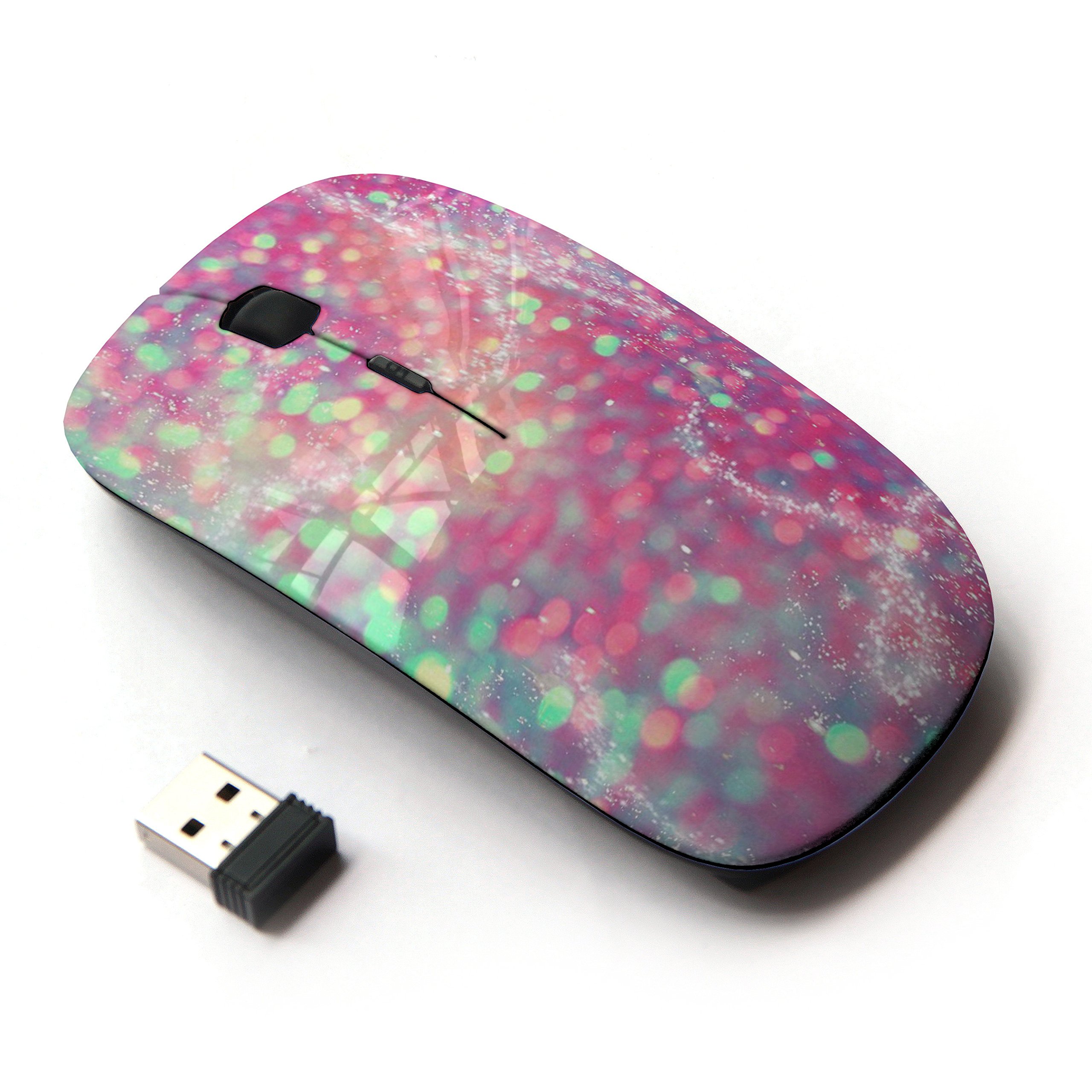 2.4G Wireless Optical Mouse with Glitter Finish - Teal, Pink, Purple Sparkly Snow Design for Laptop, PC, Mac - Perfect for Office, Gaming & Home Use