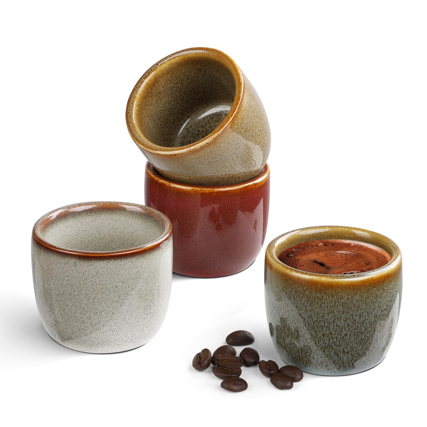 Premium Ceramic Espresso Cups Set of 4 - 2oz Double Wall Insulated Coffee Mugs for Espresso Machines - Heat Resistant Demitasse Cups for Home, Café & Restaurant Use