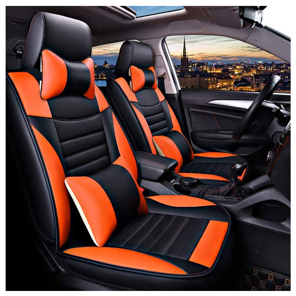 Premium PU Leather Car Seat Covers for Geely Emgrand GS/EC7/EC8 - Original Headrest, Waist & Steering Wheel Protectors | All-Season Auto Interior Protection | Orange Color | Perfect for Daily Commute & Road Trips