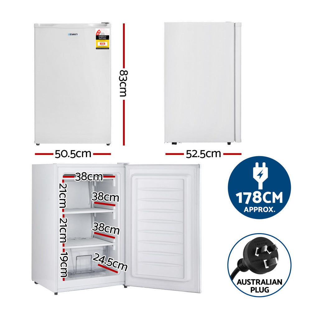 Devanti 81L Upright Freezer - Energy Efficient White Standalone Freezer for Home, Garage & Basement - Perfect for Frozen Food Storage & Organization
