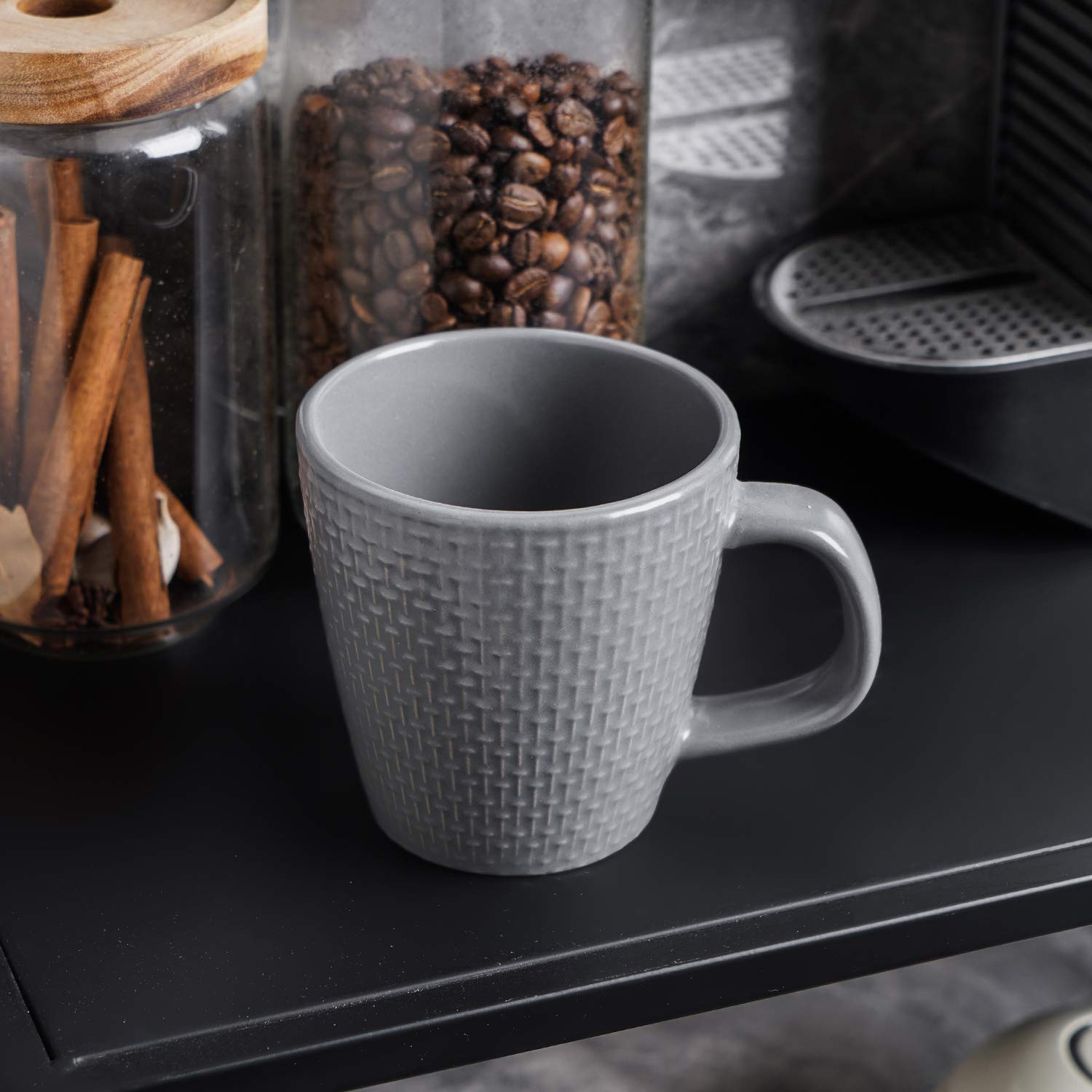 Stone Lain Abigael Weave Stoneware Dish Set - 4 Gray Coffee Mugs for Home, Kitchen & Office | Durable Ceramic Cups for Tea, Coffee & Hot Beverages