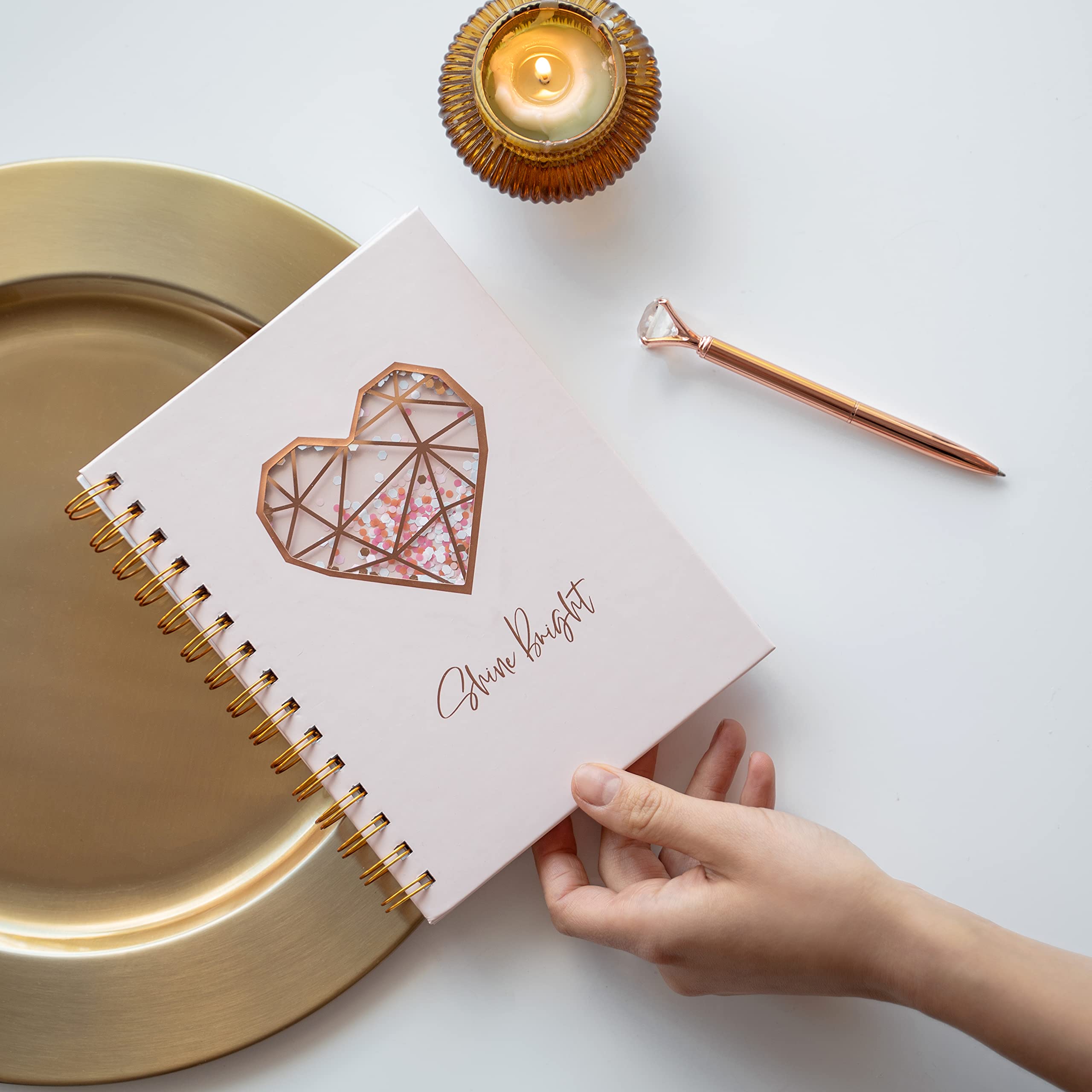 Pink Hardcover Notebook Journal Set with Diamond Pen - Cute Spiral Notebook for Women & Teens, Dream Diary, Office Supplies - 80 Ruled Pages in Decorative Gift Box - Perfect for School, Work, Journaling & Gift Giving