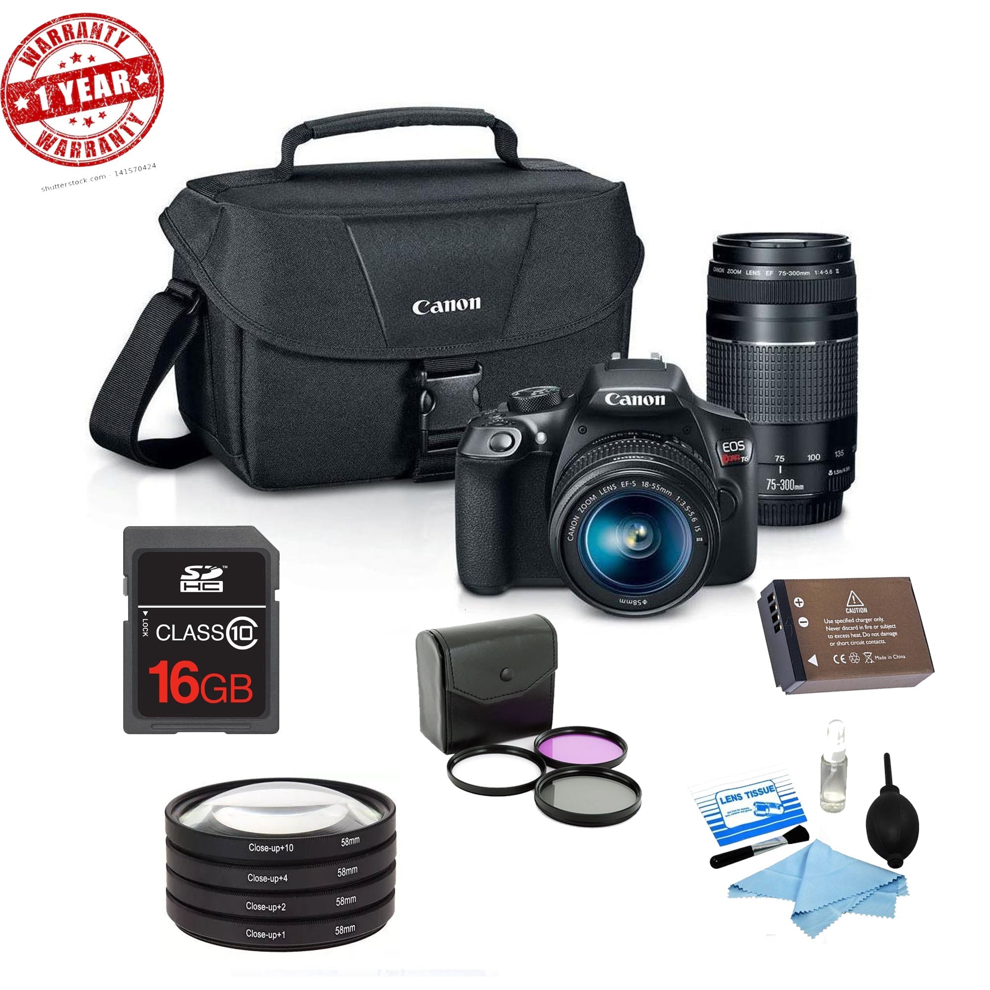 Canon EOS Rebel T6/2000D DSLR Camera with 18-55mm & 75-300mm III Lenses - 16GB Memory Card & Spare Battery Bundle - Perfect for Travel Photography, Portrait Shots, and Wildlife Photography