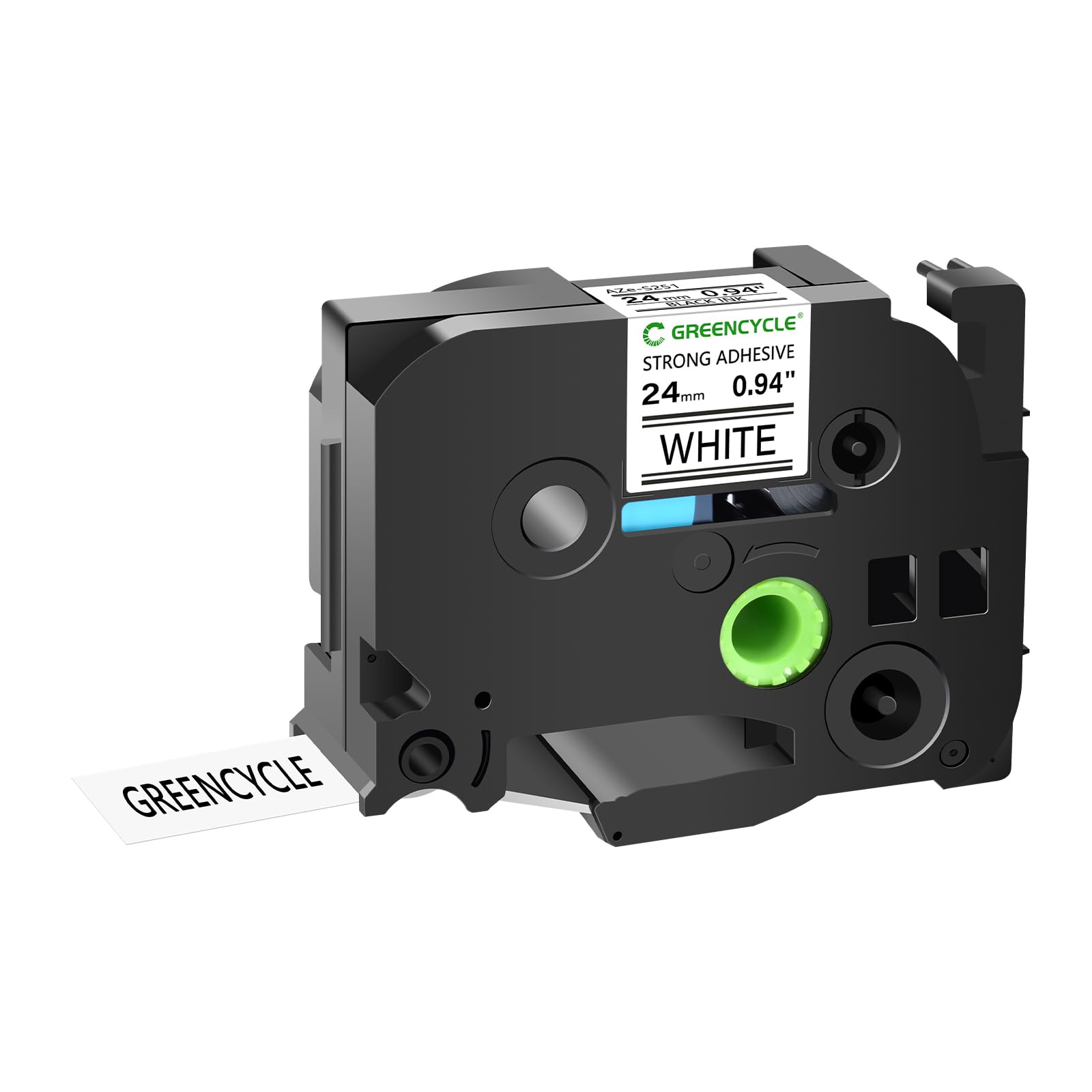 GREENCYCLE Extra Strong Black on White Label Tape - Compatible with Brother TZE-S251, TZS251, AZES251 (0.94
