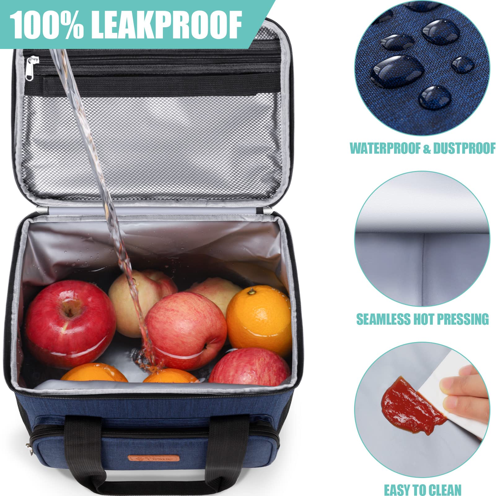 Insulated Lunch Bag for Women & Men - Reusable Leakproof Cooler Tote for Office, School, Picnic & Beach - Freezable Lunch Box with Adjustable Shoulder Strap for Kids & Adults - Navy Blue | Perfect for Work Commutes, School Lunches & Outdoor Activities