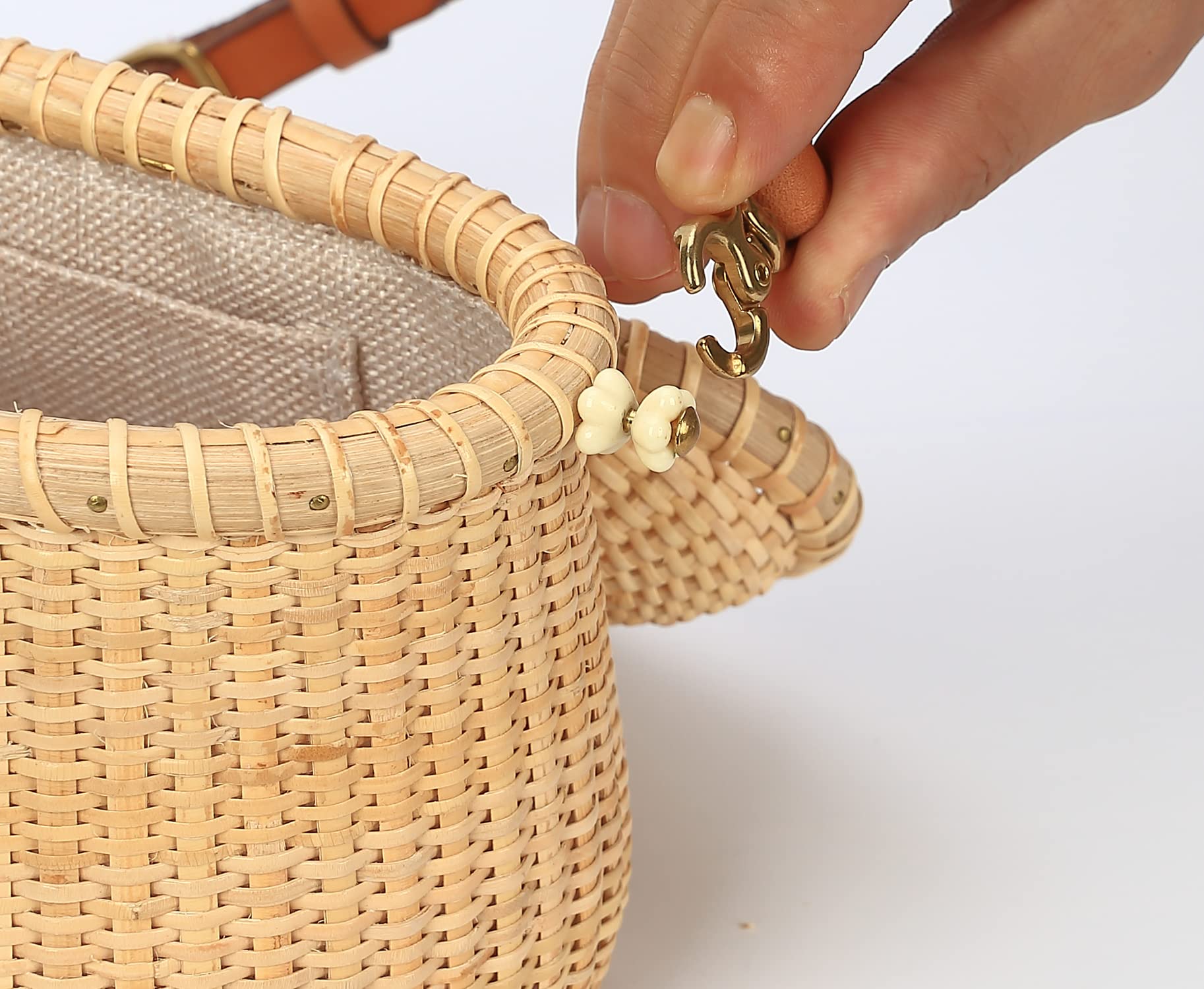 Nantucket Basket Tall Crescent Purse - Handwoven Cane-on-Cane Rattan Bag for Women | Beach Tote, Summer Accessory, Boho Chic Handbag