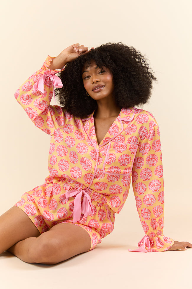 Seashell Serenity Women's Satin Pajama Top - Soft & Comfortable Sleepwear for Women - Perfect for Nighttime Relaxation & Lounging