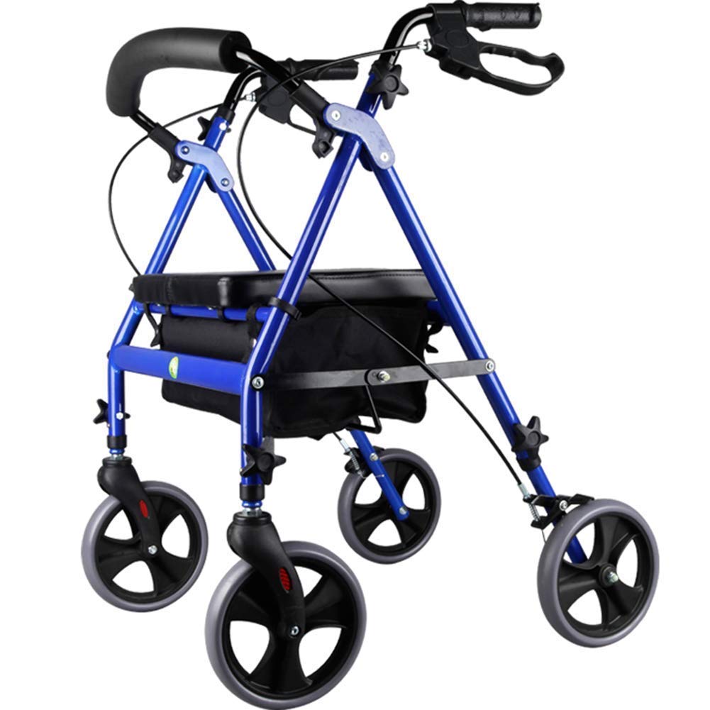 Foldable Walker for Seniors & Disabled - Lightweight Aluminum Alloy Mobility Aid with Wheels, Seat & Safety Belt - Ideal for Indoor/Outdoor Use, Rehabilitation & Shopping Assistance