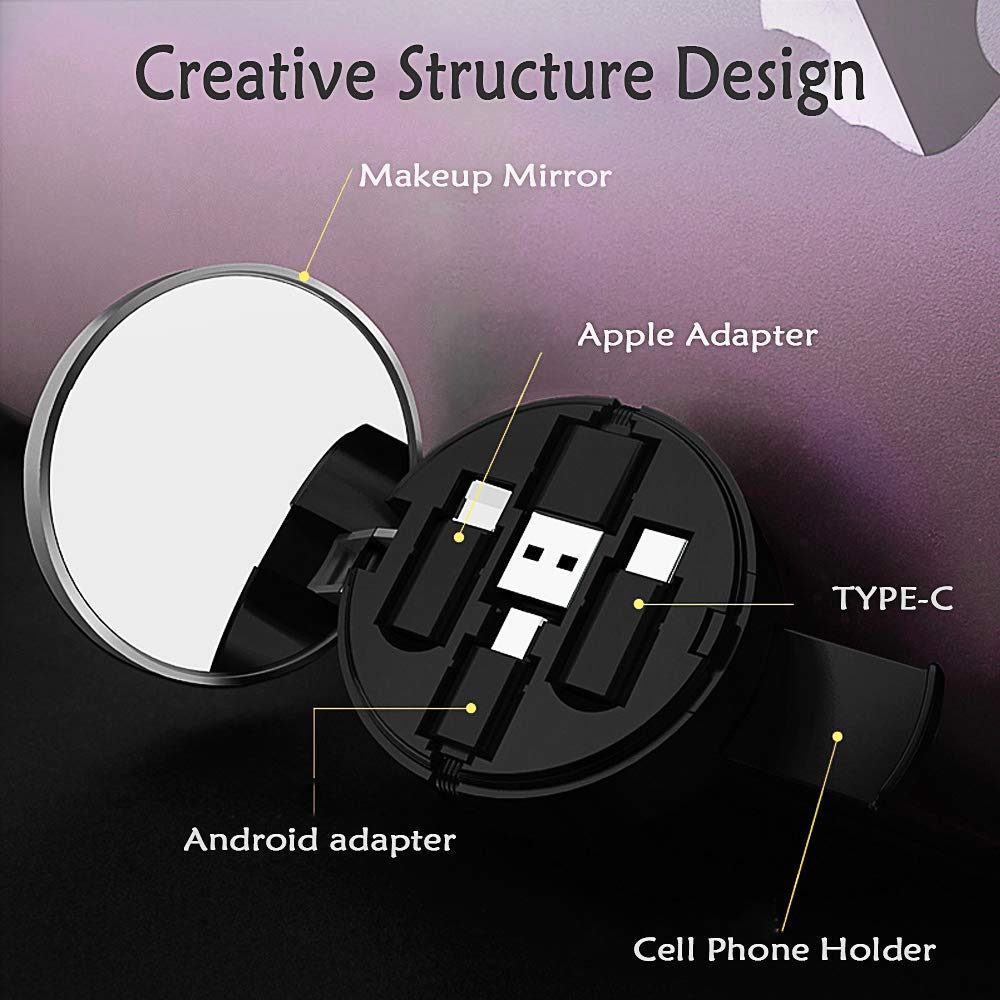 Premium Micro USB Charging Cable & Multi-Function Phone Stand - Fast Charging Sync Cord with Portable Makeup Mirror - Universal Compatible for All Smartphones (Black) - Perfect for Home, Office & Travel Accessories