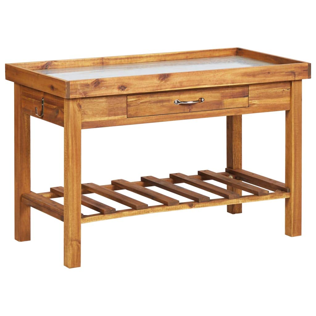 CHARMMA Solid Acacia Wood Garden Work Bench with Zinc Top - Durable Outdoor Workstation for Gardening, DIY Projects & Woodworking