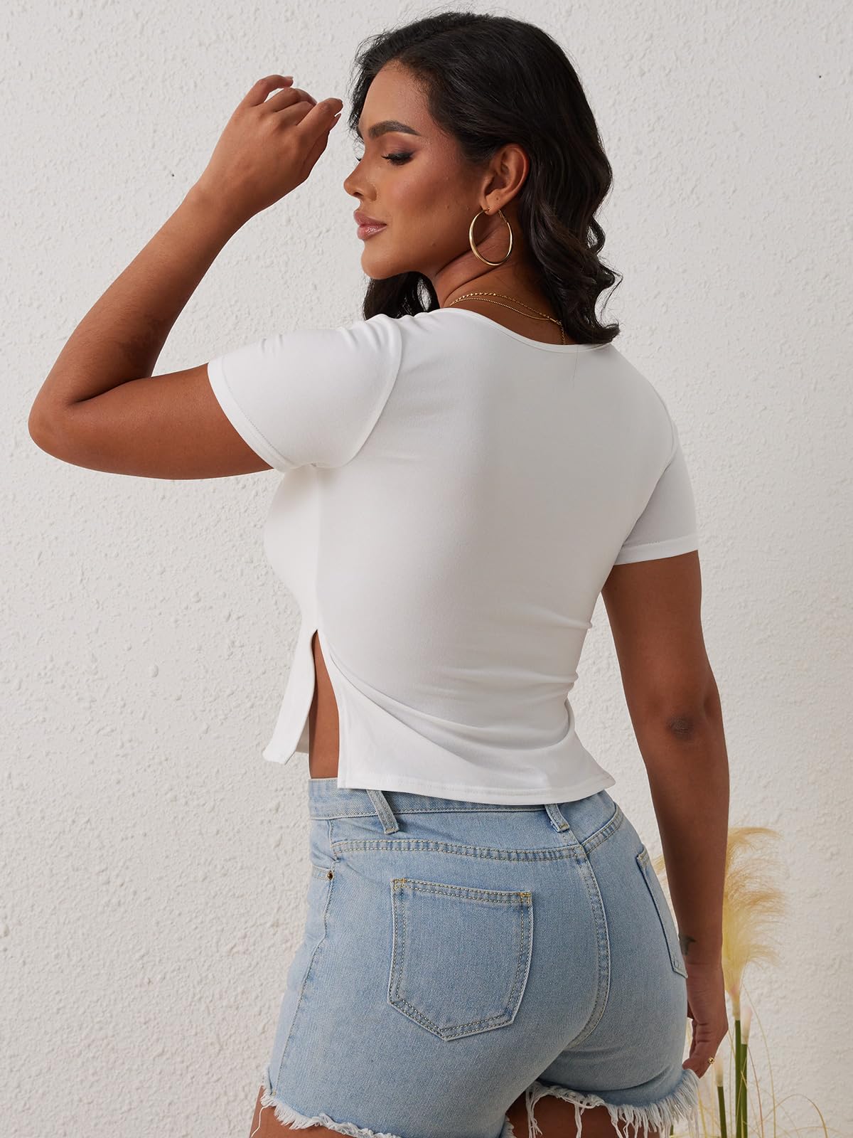 Sureple Cute Ruched Sweetheart Neck Short Sleeve T-Shirts for Women | Y2K Trendy Knit Crop Top | Perfect for Going Out, Date Nights & Casual Wear