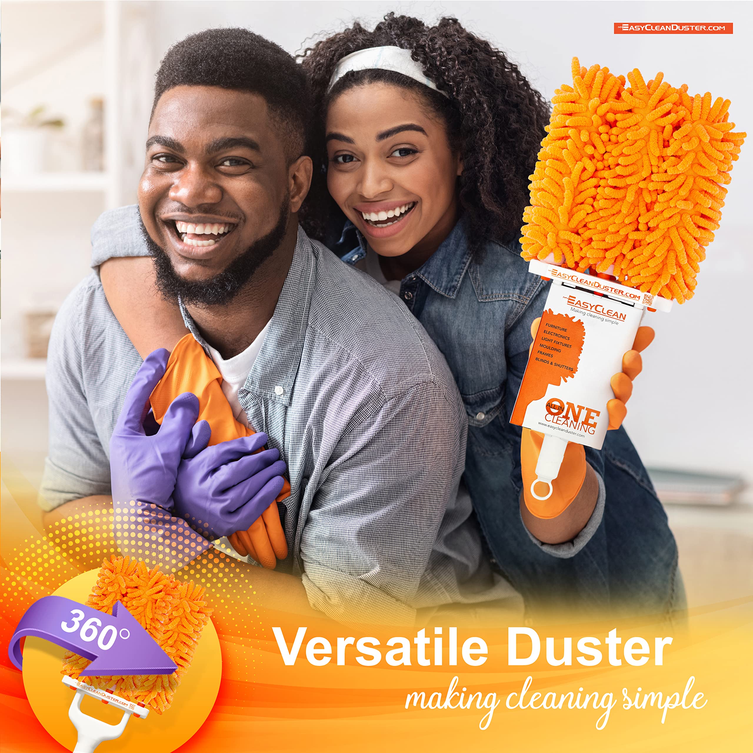 Premium Microfiber Duster for Blinds & Baseboards - Multi-Surface Cleaning Tool with Extendable Handle - Dust & Allergen Removal for Windows, Ceiling Fans & Hard-to-Reach Areas - Perfect for Home, Office & Car Cleaning