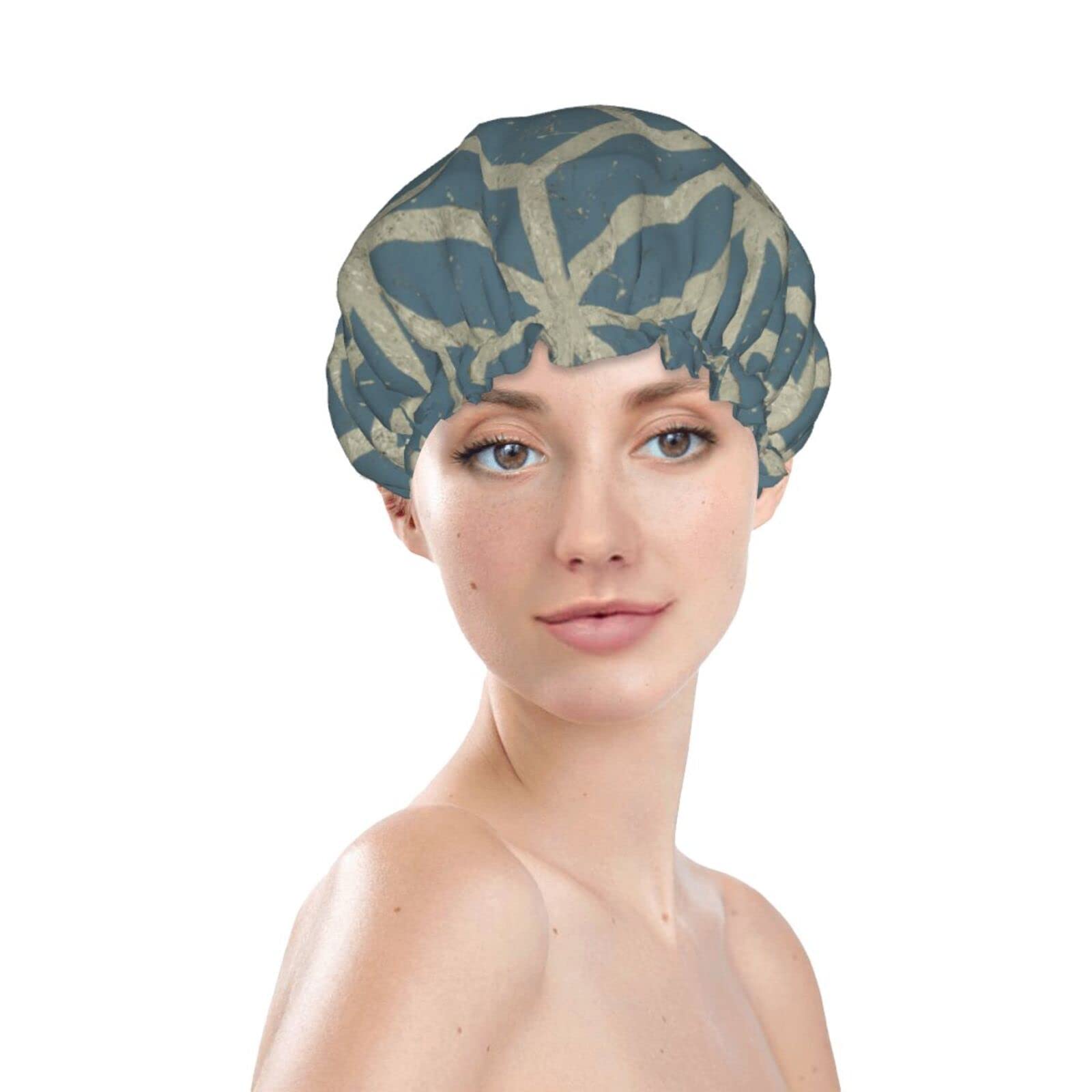 Waterproof Reusable Shower Cap for Women - Coral Pattern Double Layer Bathing Hair Cap | Shower, Spa, Swimming & Hair Care Protection
