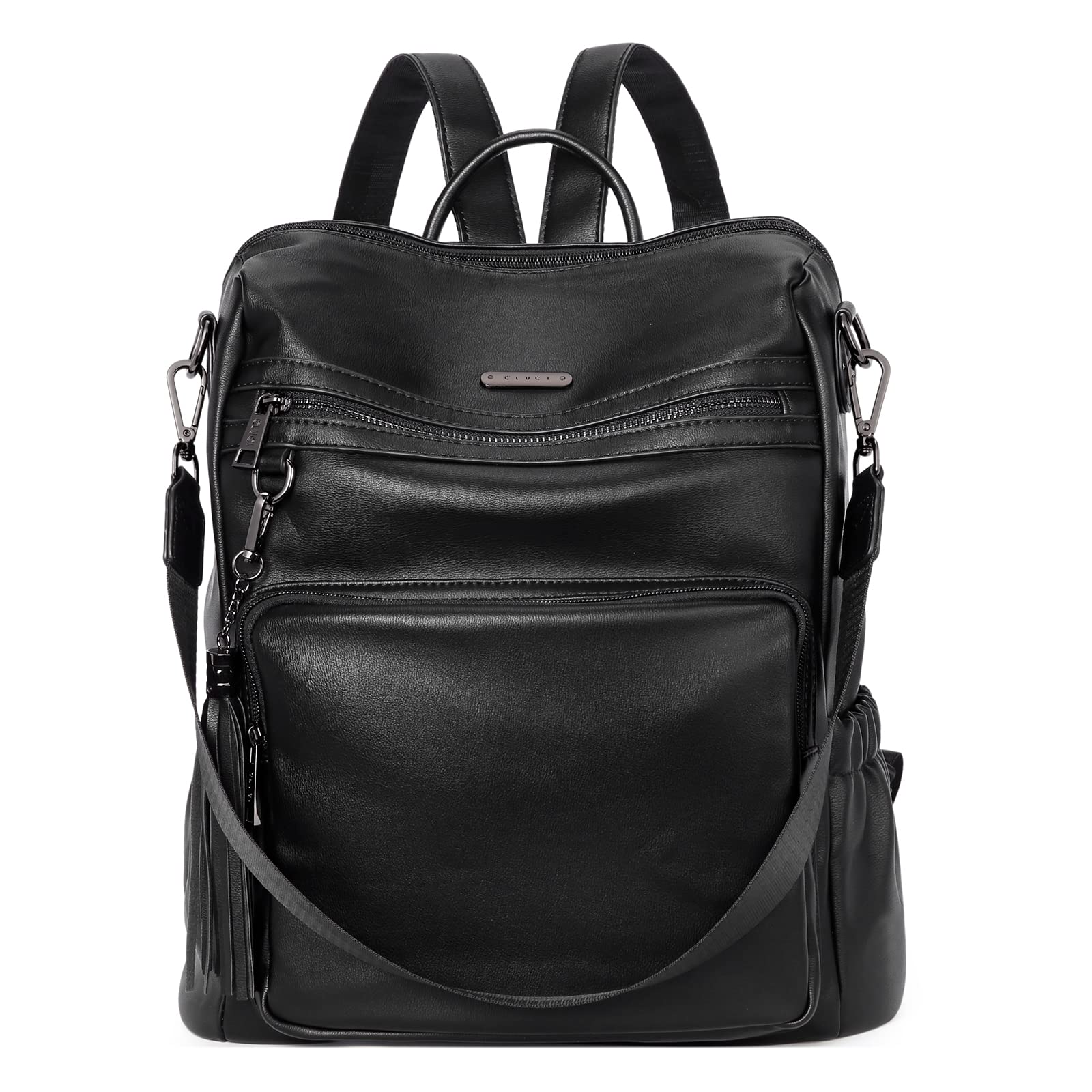 CLUCI Women's Leather Backpack Purse - Large Convertible Travel & Work Shoulder Bag with Tassel | Stylish Black Designer Handbag for Commuting, Business Trips & Daily Use
