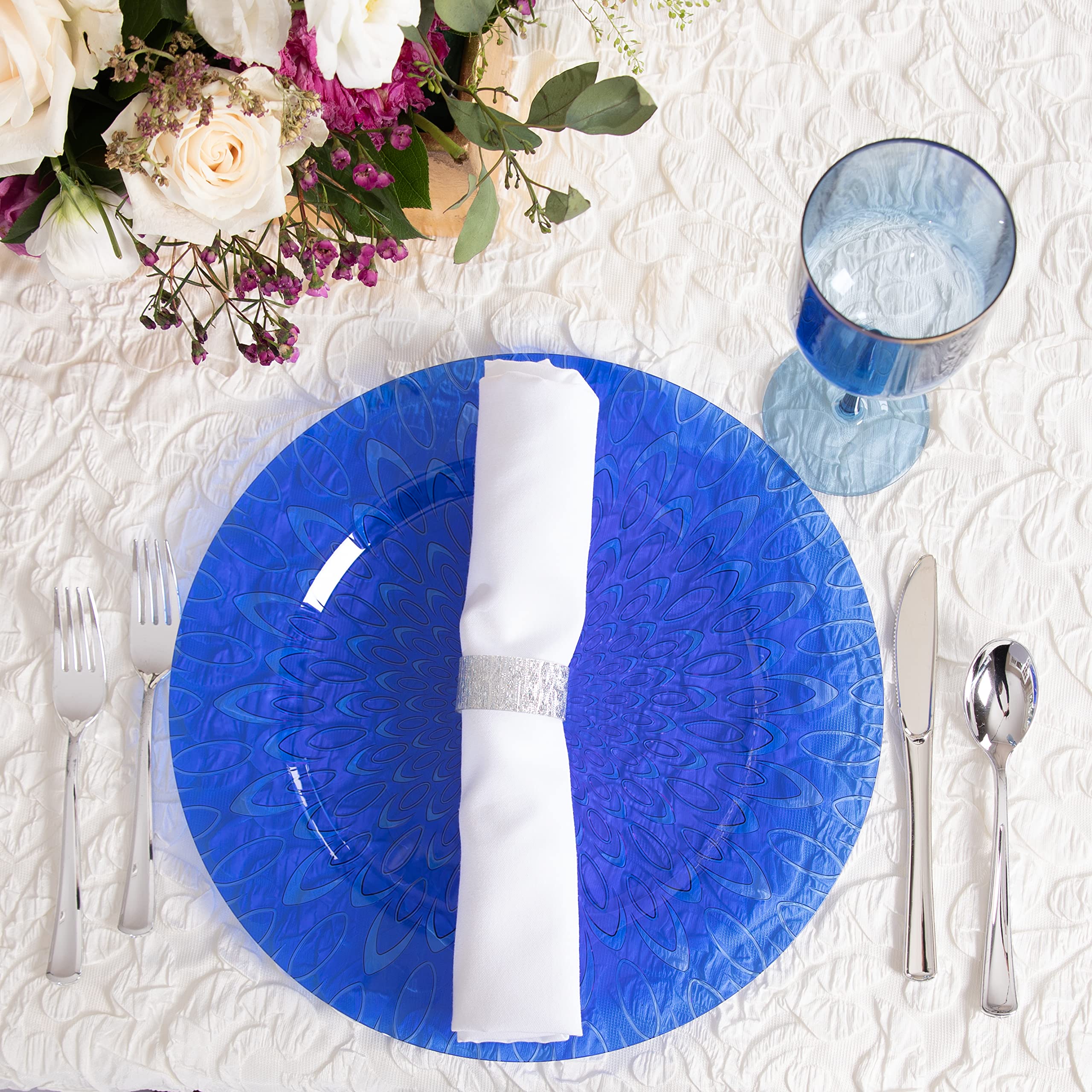 13 Inch Plastic Charger Plates - 8 Pack Raindrop Transparent Blue for Elegant Dinner Parties, Weddings & Events | Dishwasher Safe Decorative Serving Plates
