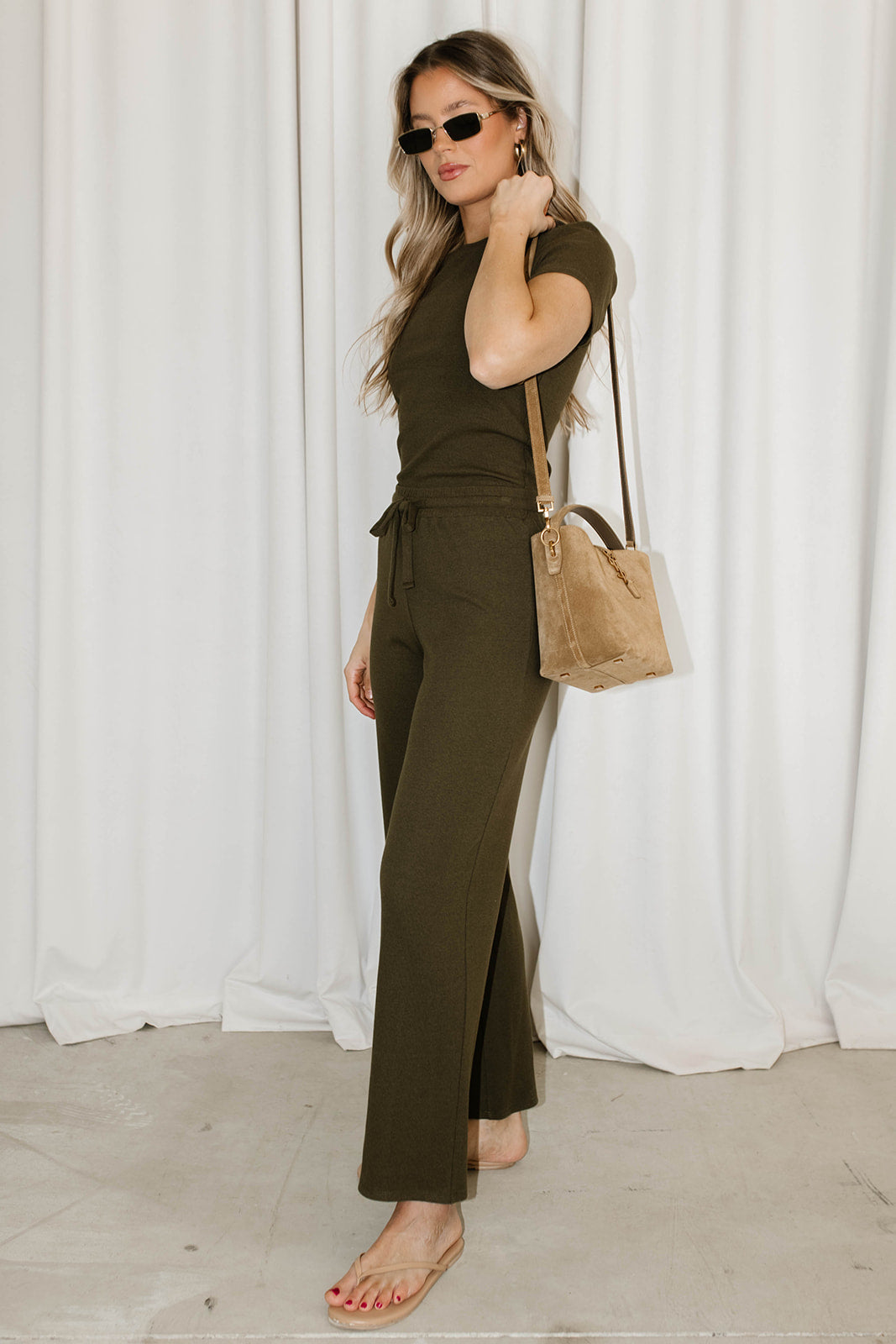 The Muse Knit Top & Pants Set in Olive - Comfortable Women's Loungewear for Home, Yoga, and Casual Outings