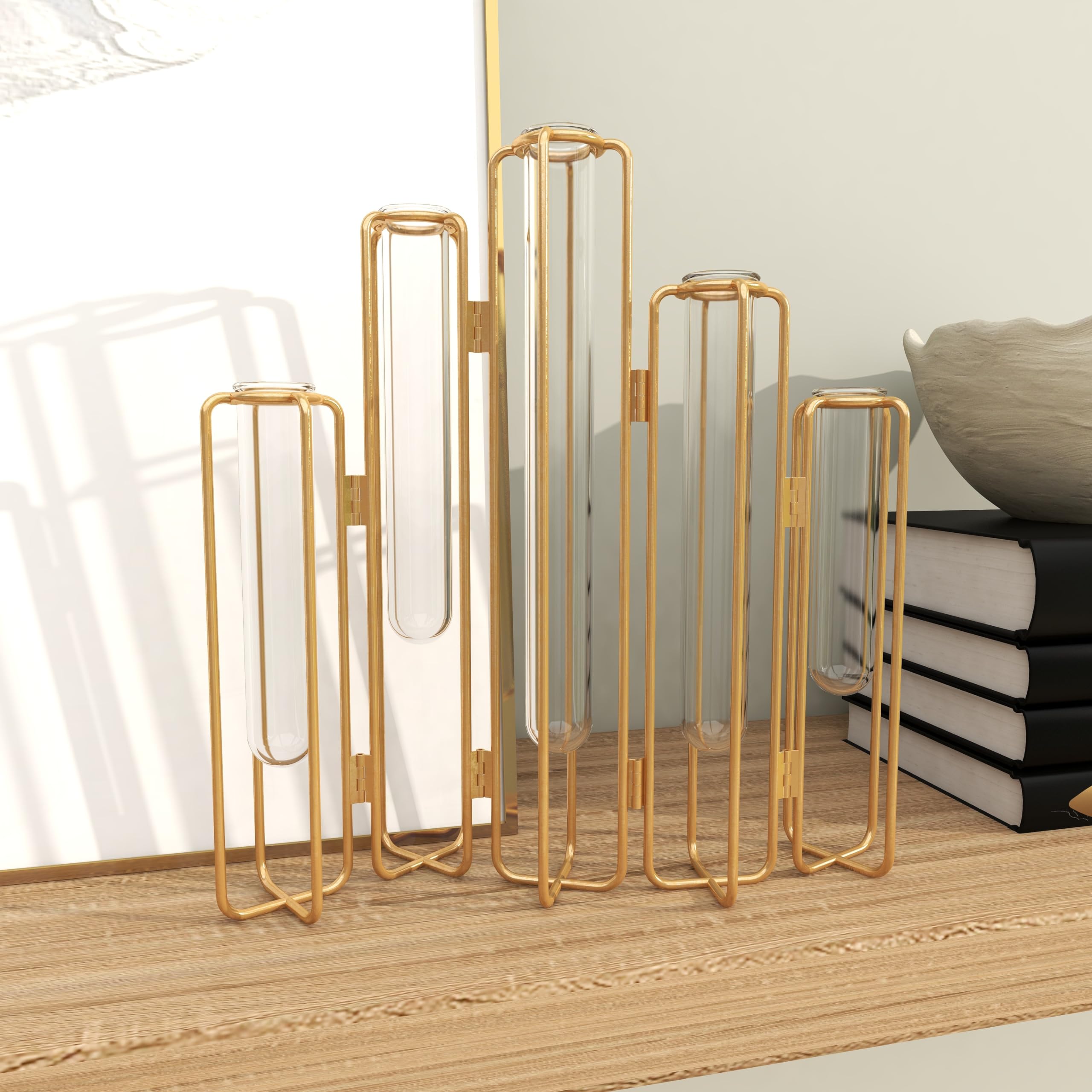 Deco 79 Gold Metal Decorative Vase with Glass Test Tubes - 10