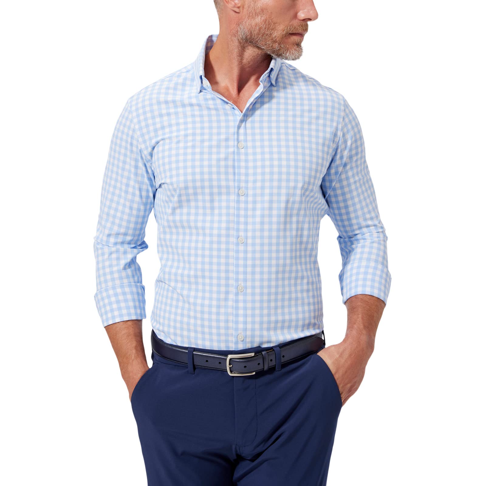 Mizzen + Main Men's Performance Dress Shirt - Trim Fit, Machine Washable, 4-Way Stretch, Wrinkle-Free - Leeward Collection - Perfect for Business Meetings, Office Wear & Formal Occasions