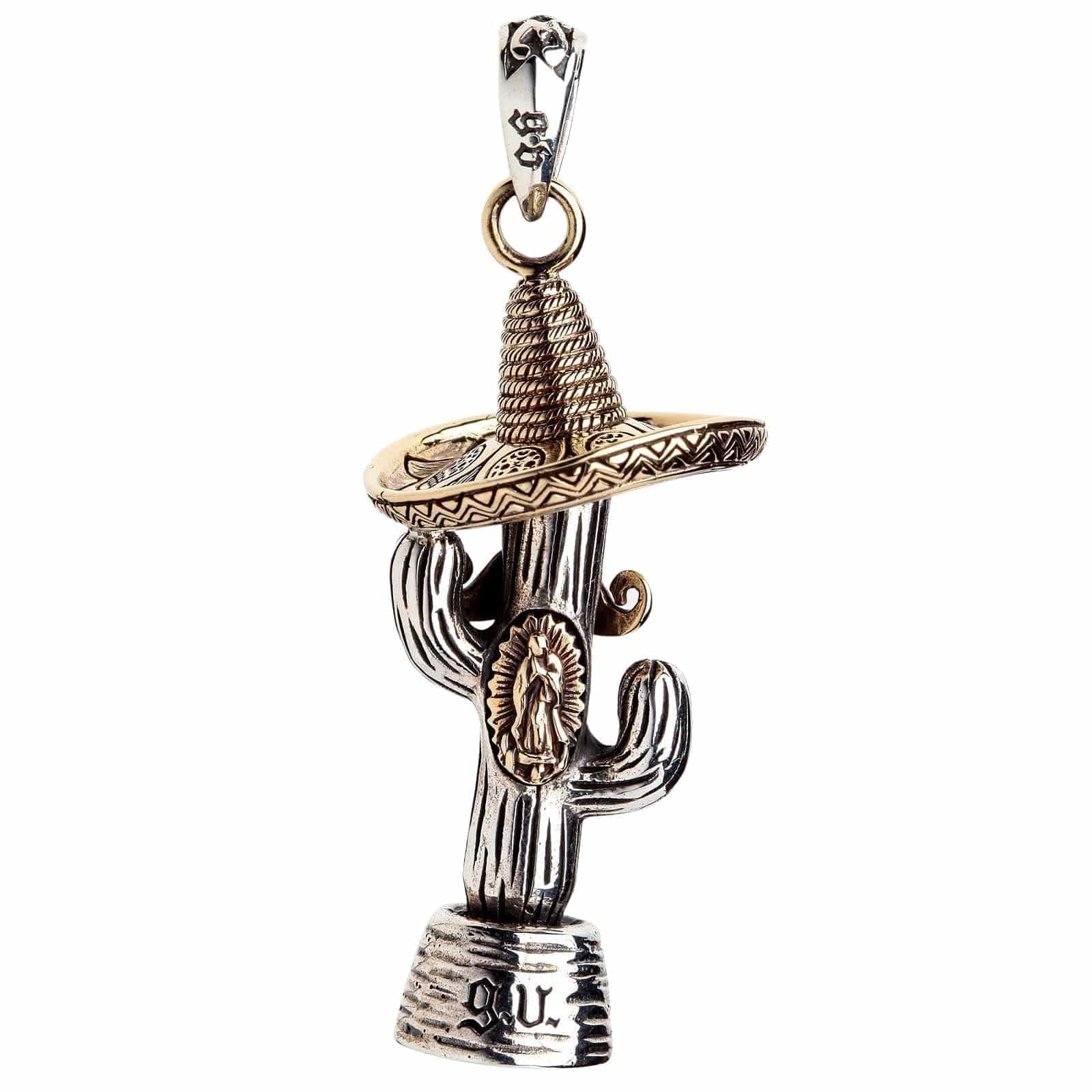Authentic Mexican Cactus in Sombrero Sterling Silver Pendant Necklace - Handmade Jewelry for Women, Unique Gift for Cinco de Mayo, Day of the Dead, Mexican Fiesta & Western Fashion Accessories
