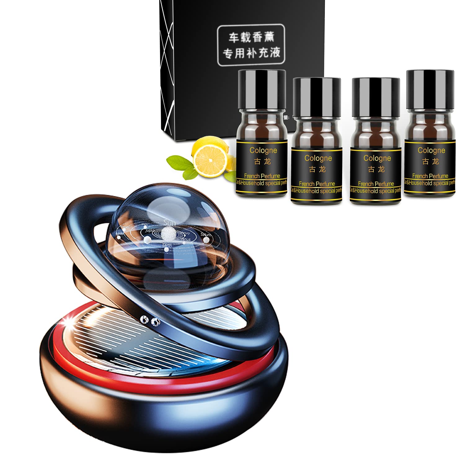 Kwak's Solar Powered Car Air Freshener & Purifier - Auto-Rotating Air Freshener with 4 Essential Oil Refills for Fresh Car Interior | Perfect for Commuting, Road Trips & Car Decoration