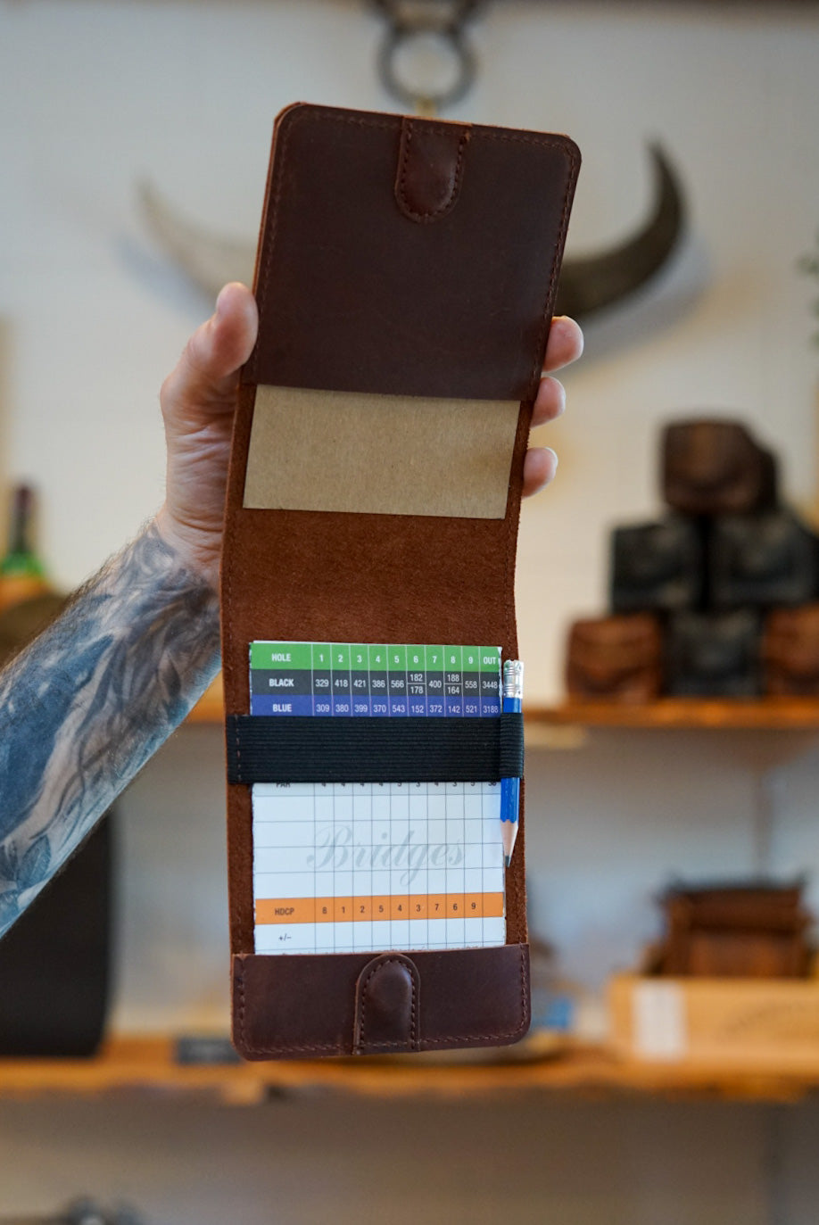Premium Golf Scorecard & Yardage Book Holder - Durable Brown Leather - Perfect for Golf Tournaments, Practice Rounds & Course Management