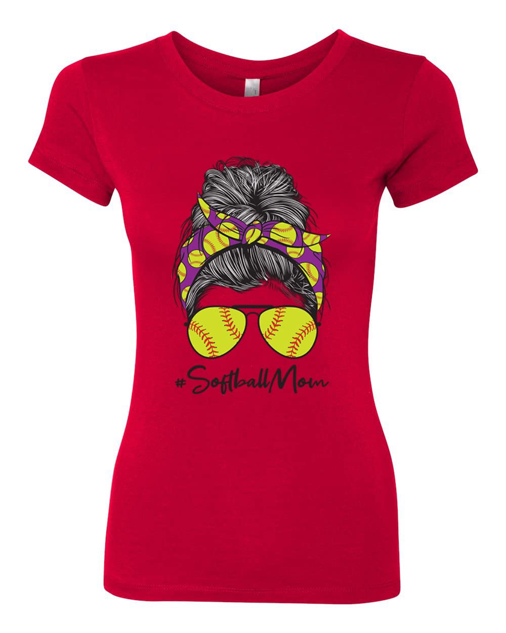 Softball Mom T-Shirt - Messy Bun Game Day Tee for Women | Slim Fit Junior Baseball Mom Shirt - Perfect for Mother's Day, Sports Lovers & Team Spirit Outfits