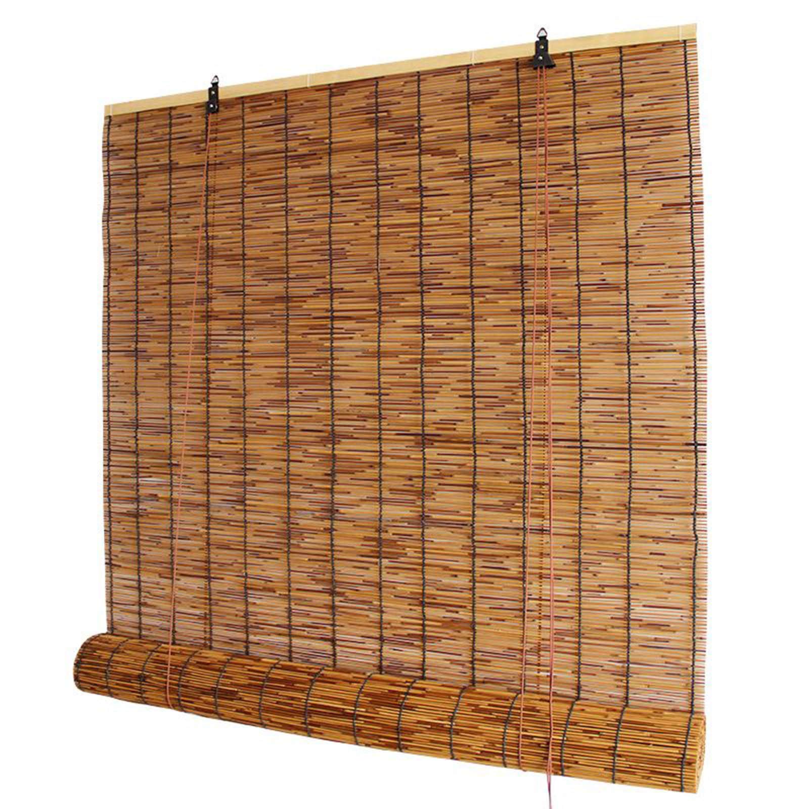 Natural Reed Roller Shades - Hand-Woven Light Filtering & Blackout Window Curtains for Indoor/Outdoor Use - Customizable Roll Up Sun Shades for Patio, Living Room & Bedroom Windows
