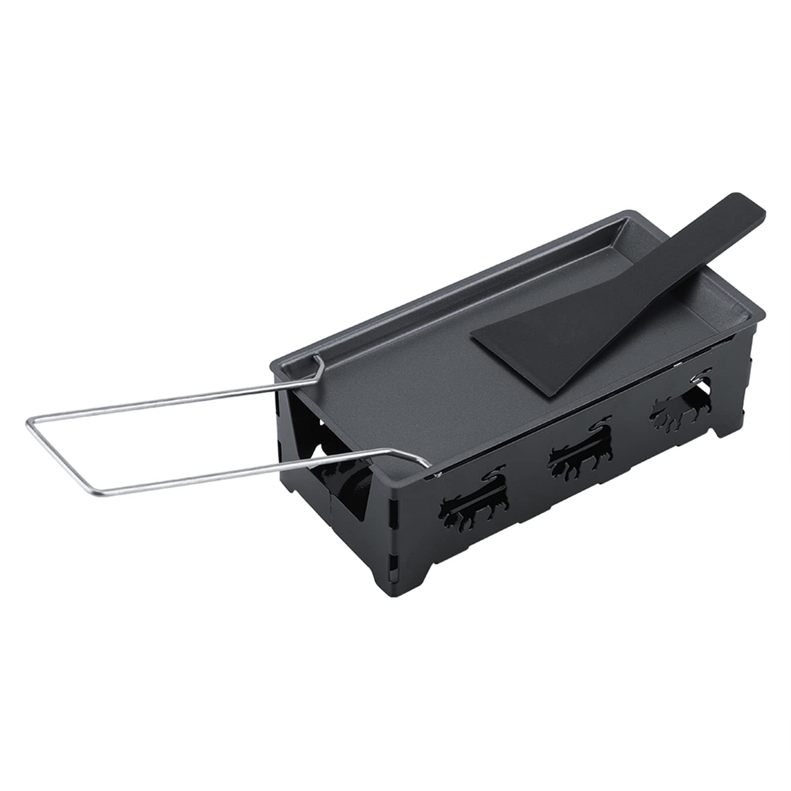 ViaGasaFamido Non-Stick Carbon Steel Grill Pan Set - Portable Folding Handle Bakeware for Stovetop, Camping & Kitchen Use - Perfect for Grilling, Melting Cheese & Candle Light Cooking