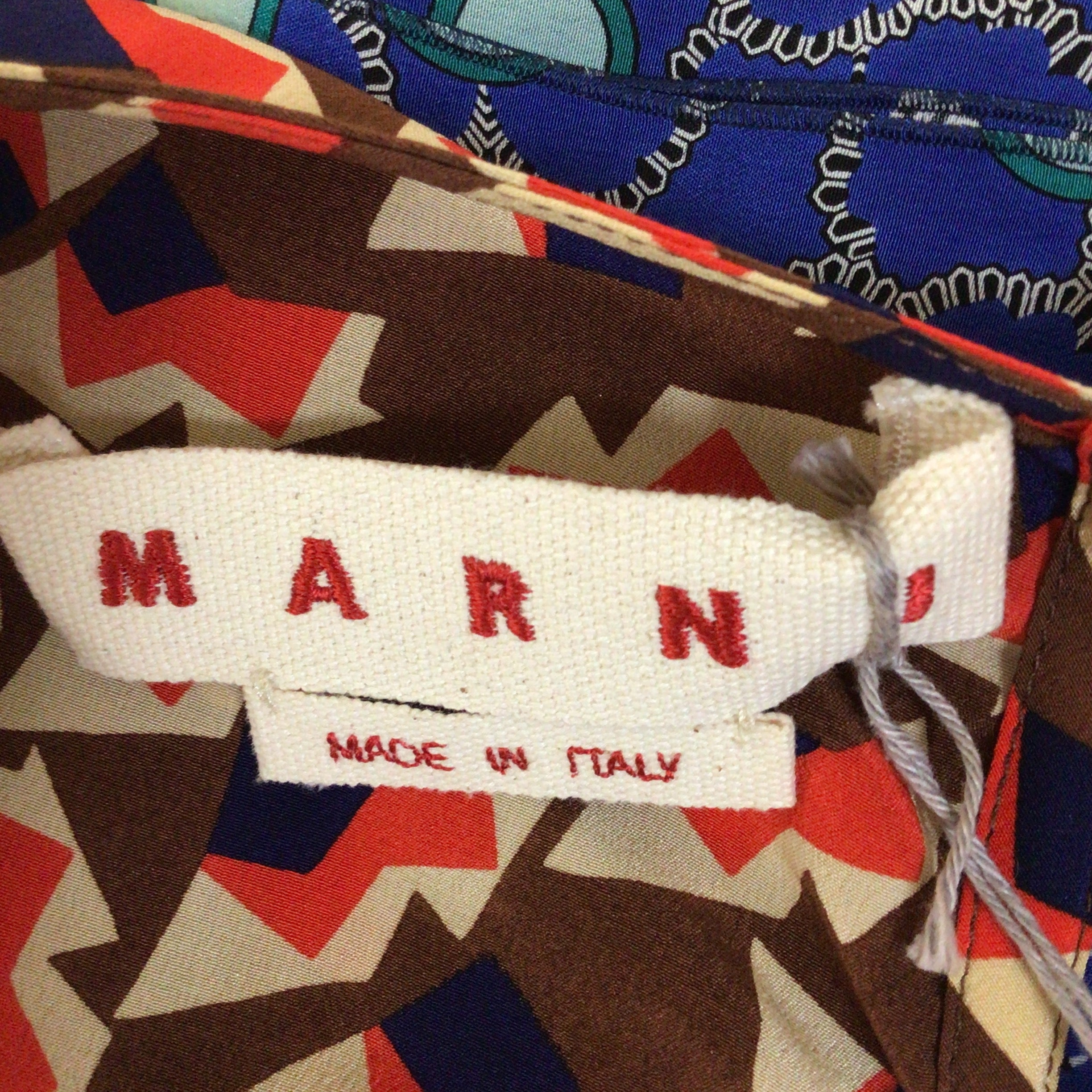 Marni Women's Red & Blue Multi Metropolis Print Sleeveless Silk Crepe Midi Dress - Elegant Summer Party & Cocktail Wear