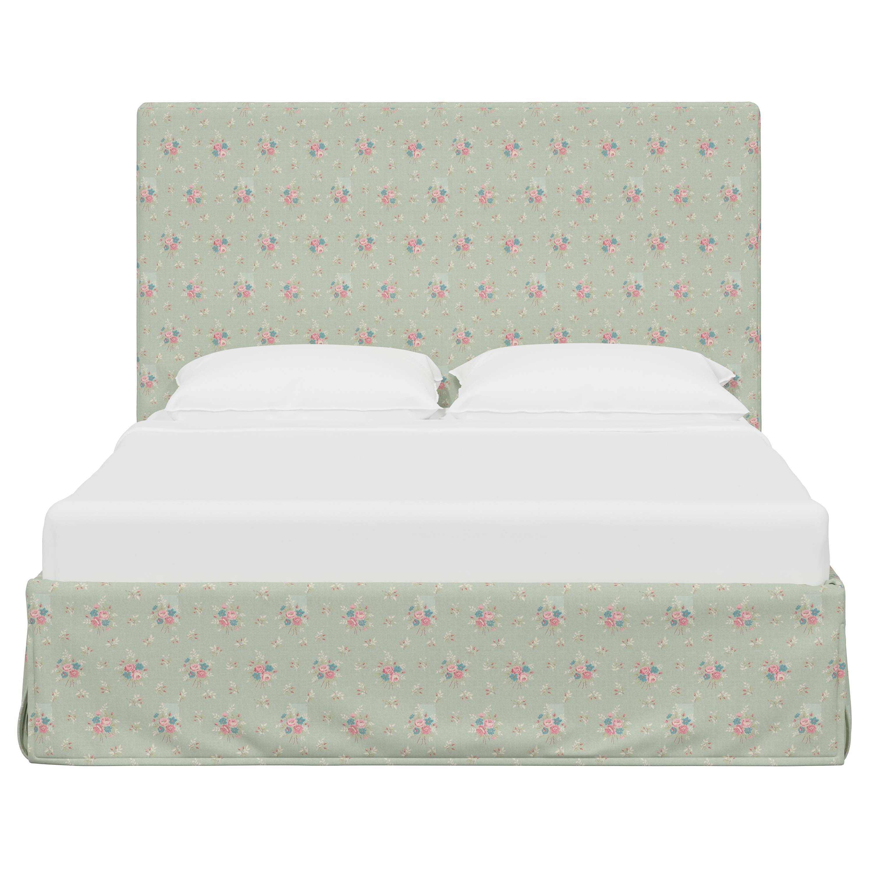 Violet Slipcovered Bed - Soft Washable Fabric Upholstered Queen Size Bed Frame with Headboard - Perfect for Modern Bedrooms, Guest Rooms & Cozy Home Decor