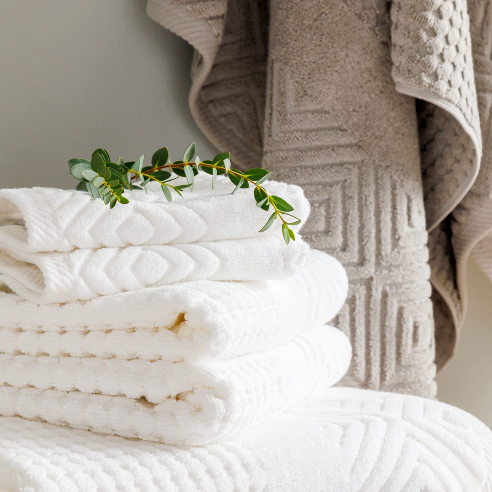 Texere 100% Organic Cotton Diamond Jacquard Luxury Bath Towel Set - Ultra Soft & Absorbent Hotel & Spa Quality Towels - 2 Large Bath Towels, 2 Hand Towels, 2 Washcloths (6-Piece Set, Cream) - Perfect for Bathroom, Spa, Gym & Luxury Home Decor