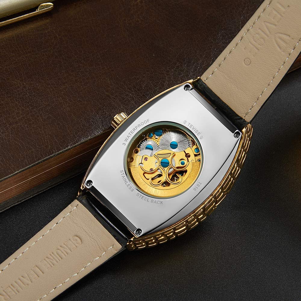 Premium Gosasa Men's Luxury Automatic Mechanical Watch - Black Leather Strap, Rectangle Dial, Fashionable & Cool Design | Perfect for Casual Wear, Business, and Special Occasions