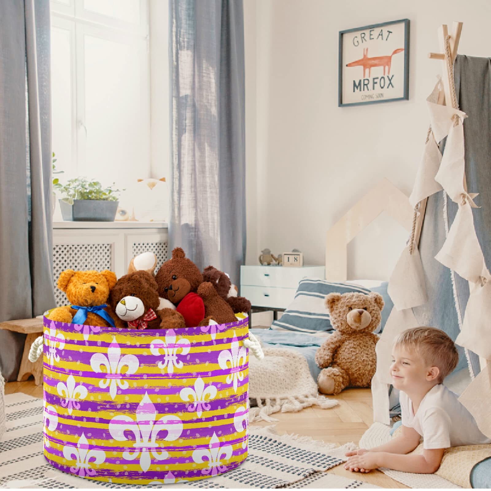 Visesunny Collapsible Fabric Storage Bin - Mardi Gras Carnival Masquerade Design with Fleur De Lis Pattern, Laundry Basket for Clothes, Toys & Home Organization - Perfect for Bathroom, Bedroom, Nursery & Closet Storage Solutions
