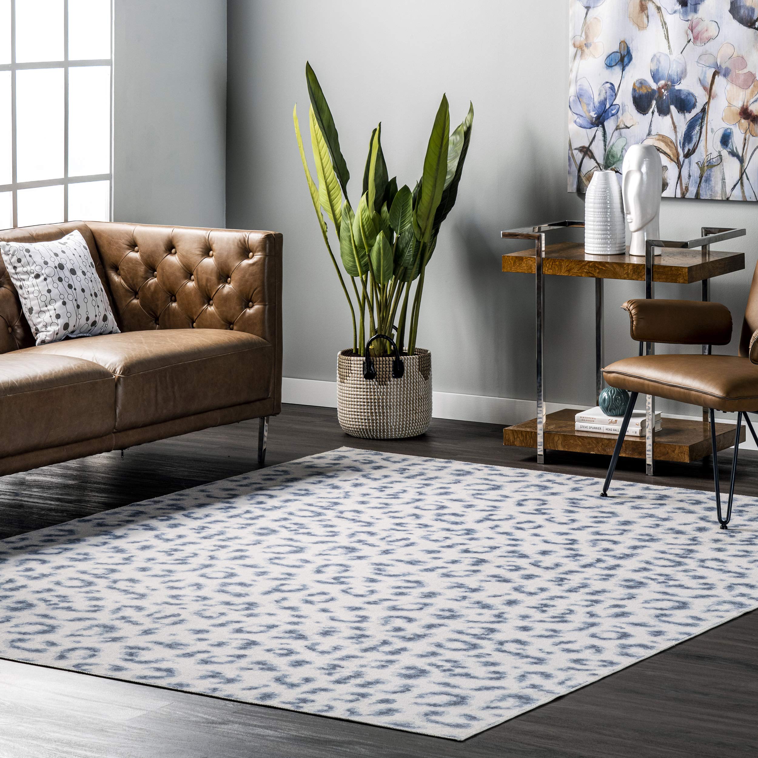 nuLOOM Mason Machine Washable Contemporary Leopard Print Ultra Thin Area Rug, 7' x 9', Grey - Perfect for Living Room, Bedroom, or Office Decor