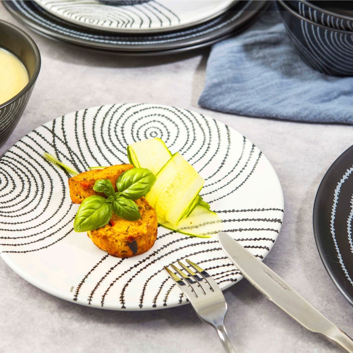 12-Piece Black Planet Melamine Dinnerware Set - Plates & Bowls for Outdoor Picnics, Camping, and Durable Everyday Use